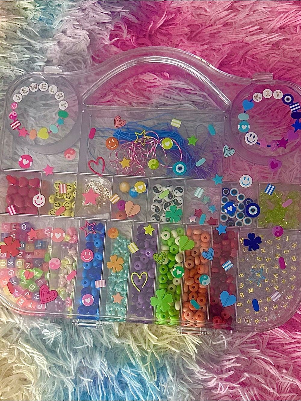 Jewelry Making Bead Kit, Assorted Beads & Strings, Clear Carry Case